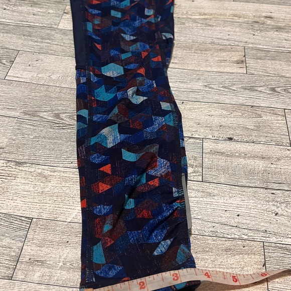 Athleta Be Free Mesh Leggings Womens Size S Blue Geo Stash Pockets Full Length - Picture 5 of 11